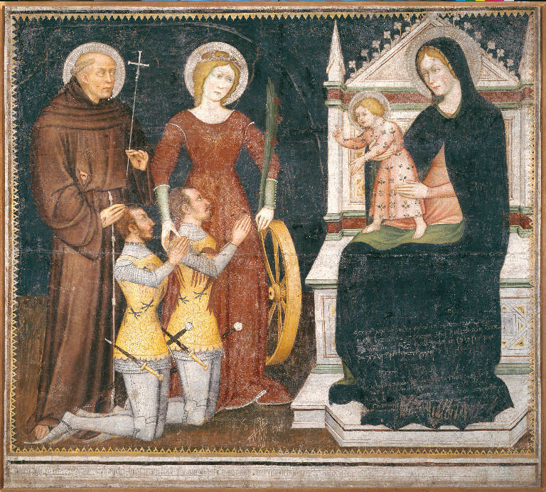 Madonna con Bambino in trono con Santi e devoti (dipinto) di Maestro di San Nicolò ai Celestini (sec. XIV)