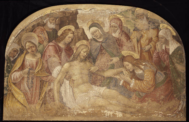 Compianto sul Cristo morto (lunetta) di Scotti Giovan Stefano (sec. XVI)