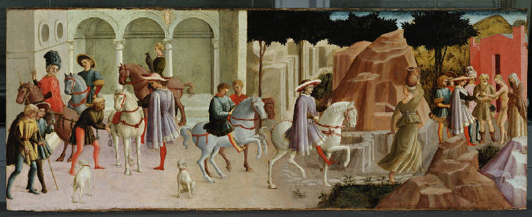 Partenza per la caccia e incontro di Gualtieri con Griselda (pannello dipinto) di Francesco di Stefano detto Pesellino (e aiuti) (sec. XV)