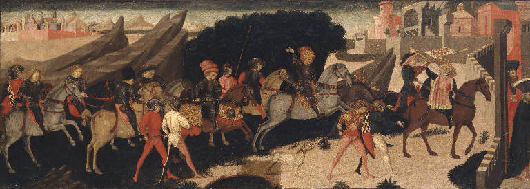 Corteo di cavalieri (pannello dipinto) di Apollonio di Giovanni; Marco del Buono (sec. XV)