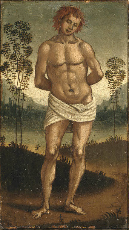 San Sebastiano (dipinto) di Signorelli Luca (bottega) (sec. XVI)