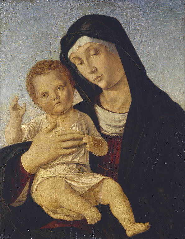 Madonna con Bambino (dipinto) di Bellini Giovanni detto Giambellino (bottega) (sec. XV)