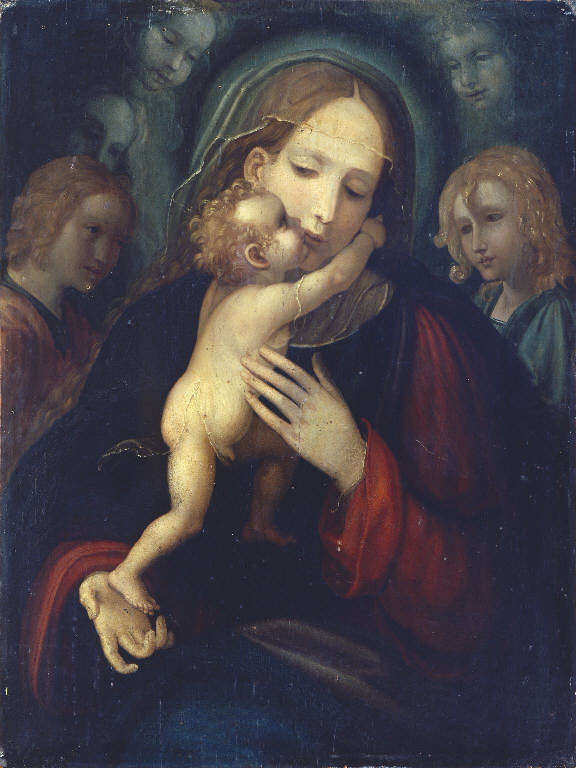 Madonna con Bambino e angeli (dipinto) di Maestro della Pietà di Stoccolma (sec. XVI)