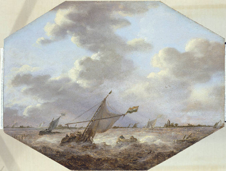 Marina con pescatori e barche (dipinto) di Goyen Jan Josephsz van (sec. XVII)
