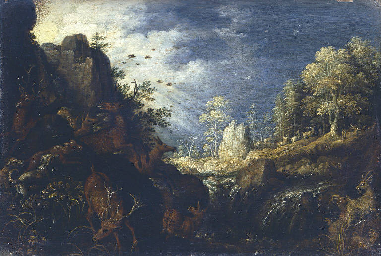 Paesaggio fluviale con animali (dipinto) di Savery Roelandt (sec. XVII)