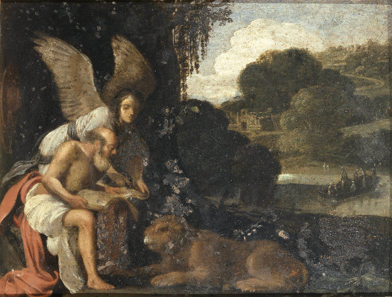 San Girolamo traduce la Bibbia (dipinto) di Elsheimer Adam (scuola) (sec. XVII)