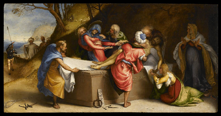Deposizione di Cristo nel sepolcro (scomparto di polittico) di Lotto Lorenzo (sec. XVI)