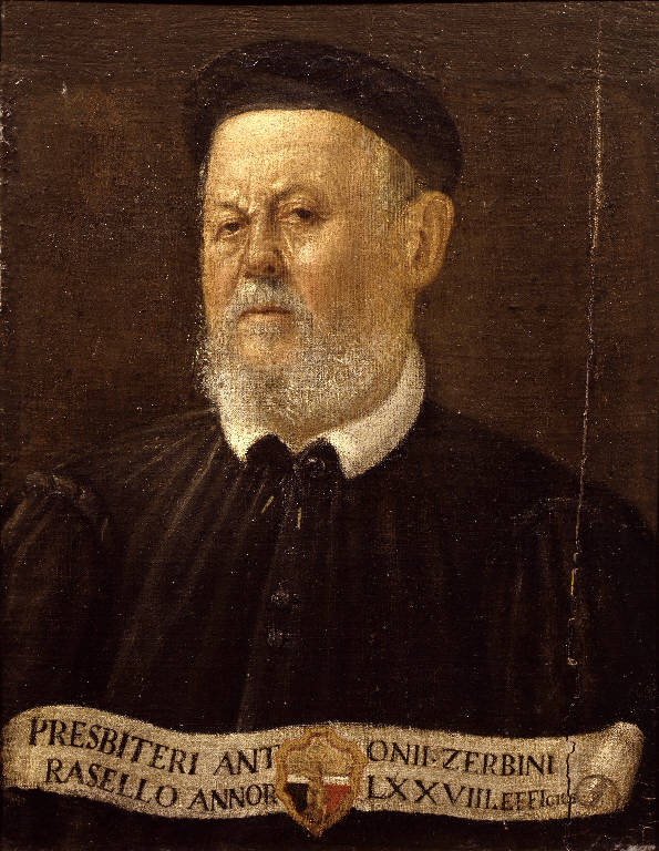 Ritratto del sacerdote Antonio Zerbini Rasello (dipinto) - ambito bergamasco (fine sec. XVI)