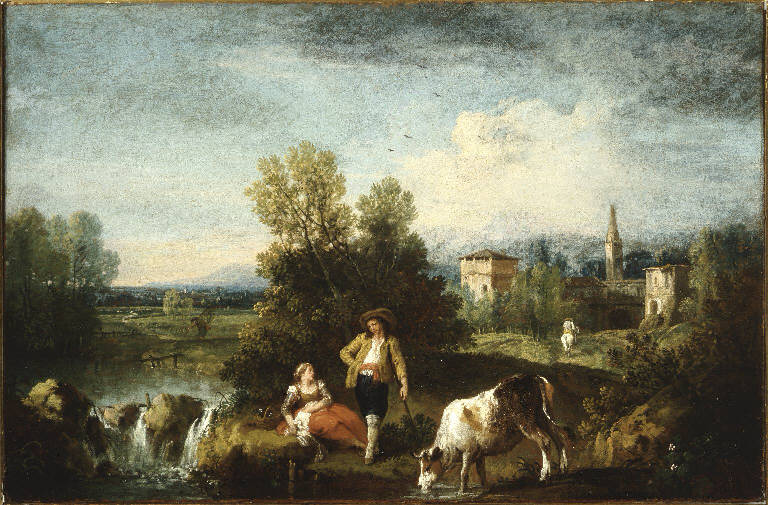 Paesaggio con ruscello e pastori in riposo (dipinto) di Zuccarelli Francesco (sec. XVIII)