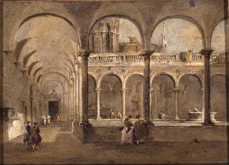Veduta del chiostro dei Frari a Venezia (dipinto) di Guardi Francesco (sec. XVIII)