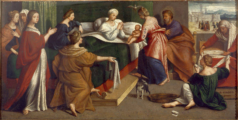 Nascita di Maria Vergine (dipinto) di Caroto Giovanni Francesco (sec. XVI)