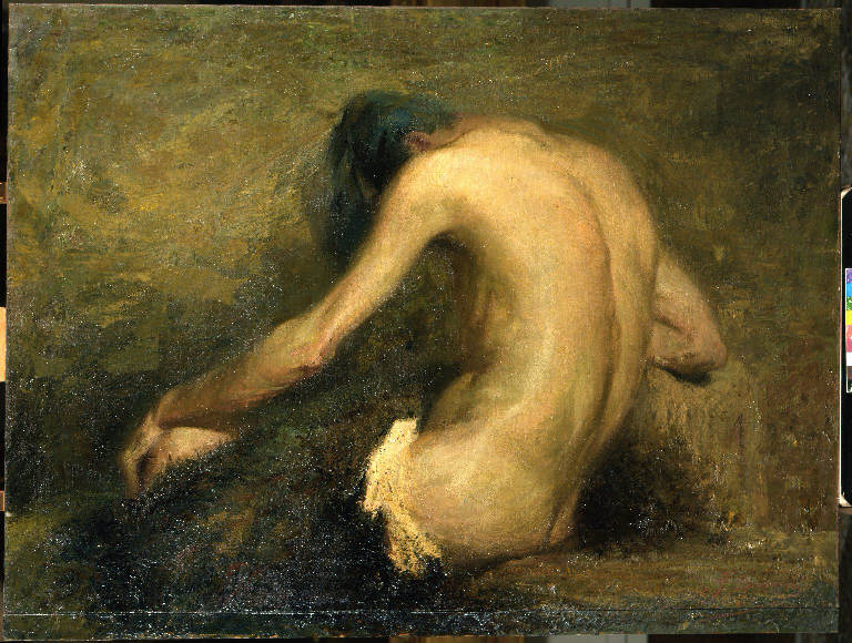 Figura maschile di schiena (dipinto) di Oprandi Giorgio (sec. XX)