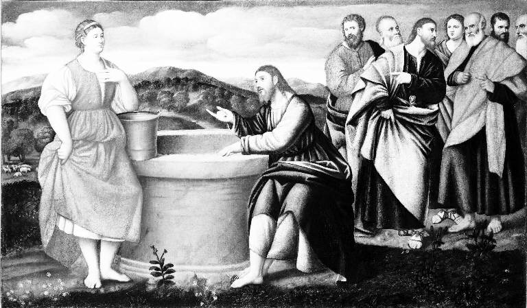 Cristo e la samaritana al pozzo (dipinto) - ambito veneziano (sec. XVI)