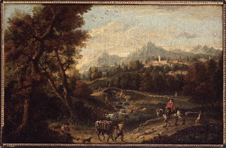 Paesaggio con muli e conducente (dipinto) di Zuccarelli Francesco (cerchia) (sec. XVIII)