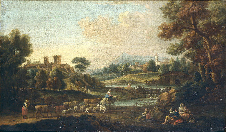 Paesaggio fluviale con figure (dipinto) di Zuccarelli Francesco (cerchia) (sec. XVIII)