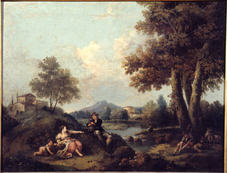 Paesaggio con pastori in riposo (dipinto) di Zuccarelli Francesco (cerchia) (sec. XVIII)