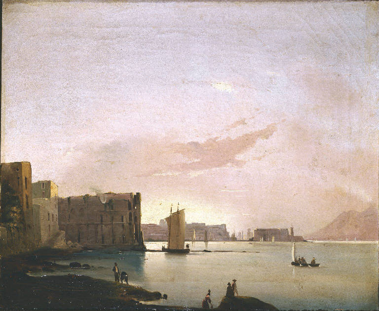 Veduta di Castel dell'Ovo a Napoli (dipinto) di Lanza Luigi (sec. XIX)