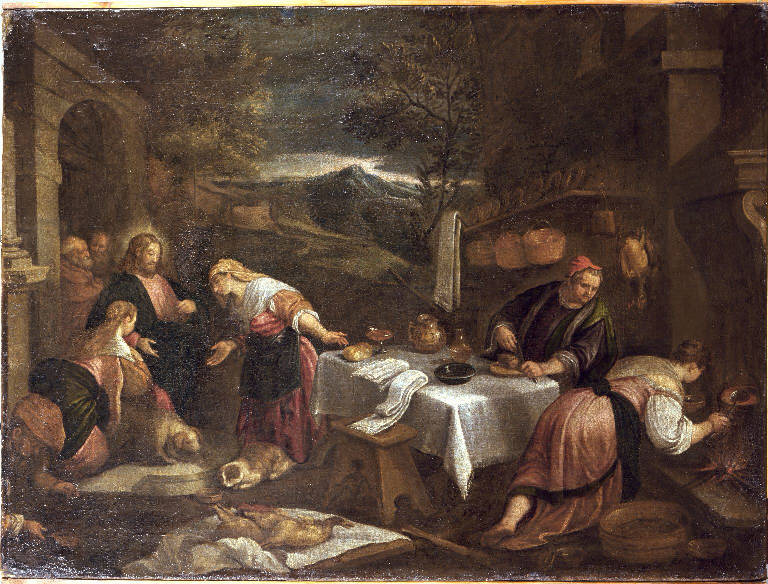 Cristo in casa di Santa Marta e Santa Maria Maddalena (dipinto) di Da Ponte Leandro detto Bassano Leandro (scuola) (sec. XVII)