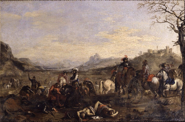Scena di battaglia dopo lo scontro (dipinto) di Marini Antonio (sec. XVIII)