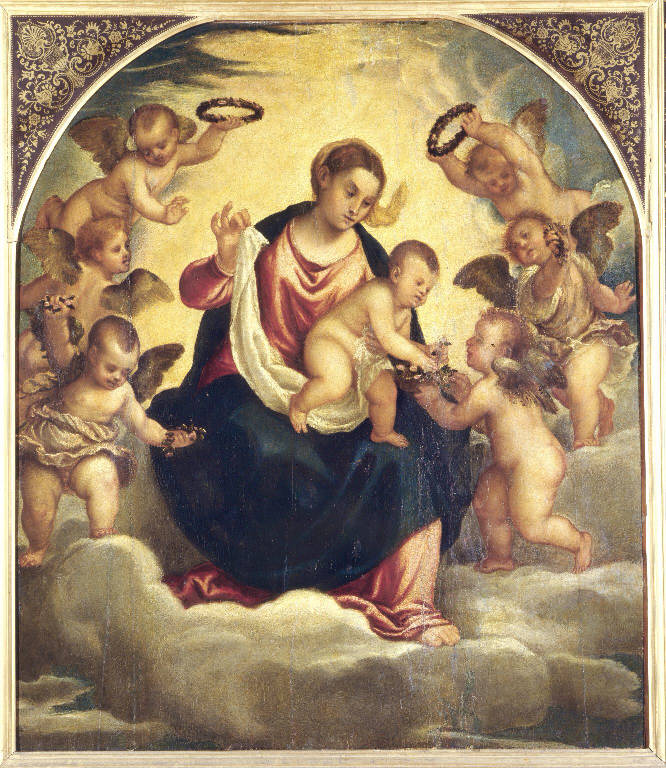 Madonna con Bambino e angeli (dipinto) di Vecellio Tiziano detto Tiziano (scuola) (sec. XVI)