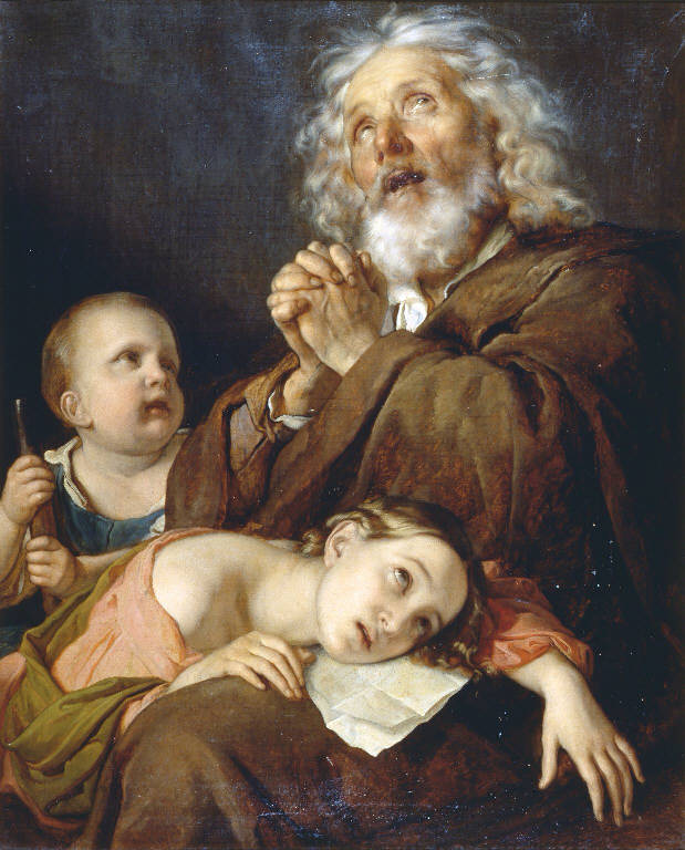 Una famiglia nel dolore, Scena familiare (dipinto) di Trécourt Giacomo (sec. XIX)