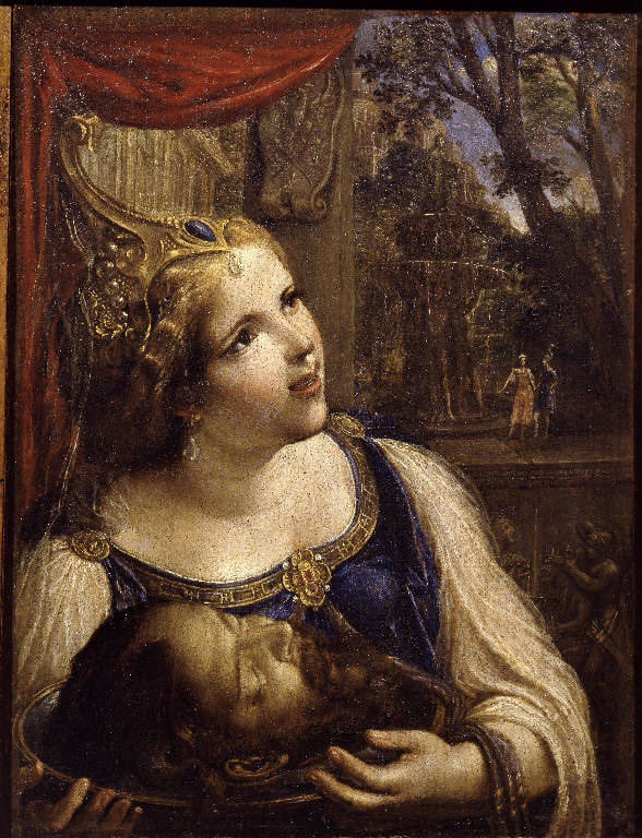 Busto di Erodiade, Salome con la testa di San Giovanni Battista sul piatto (dipinto) di Caroselli Angelo (sec. XVII)