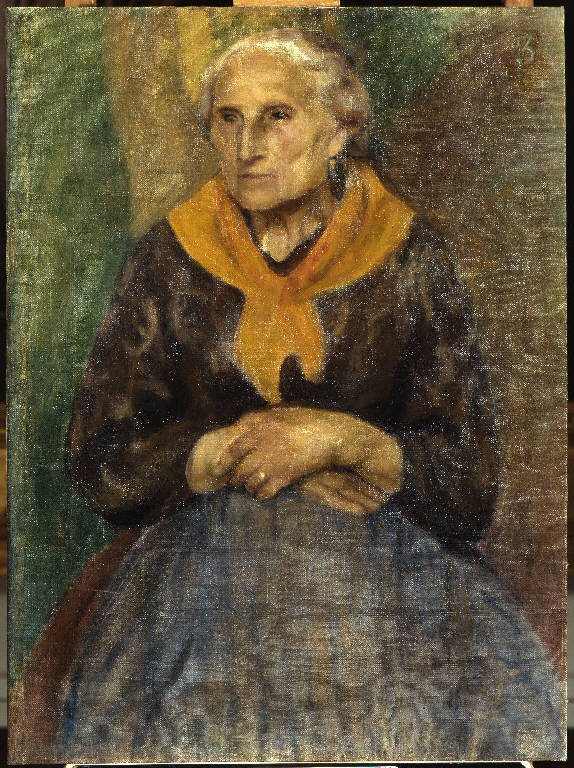 Ritratto di donna anziana (dipinto) di Mutti Adolfo (sec. XX)