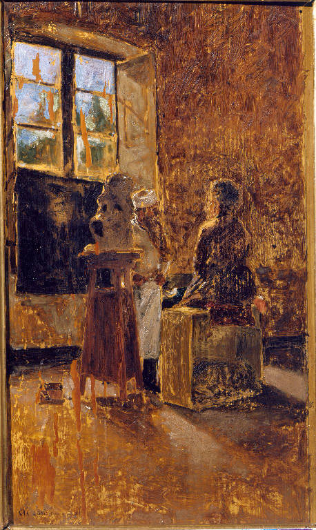 Antonio Rota scultore nello studio con la modella (dipinto) di Serafino d'Avendano (sec. XIX)