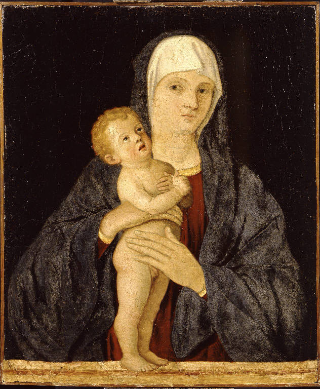 Madonna con Bambino (dipinto) di Bellini Giovanni detto Giambellino (scuola) (sec. XVI)