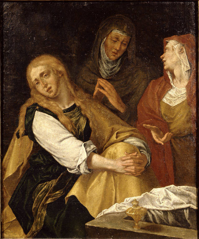 Pie donne al sepolcro (dipinto) - ambito italo-spagnolo (sec. XVI)