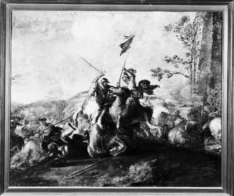 Battaglia con cavalieri (dipinto) di Simonini Francesco Antonio (attribuito) (sec. XVIII)