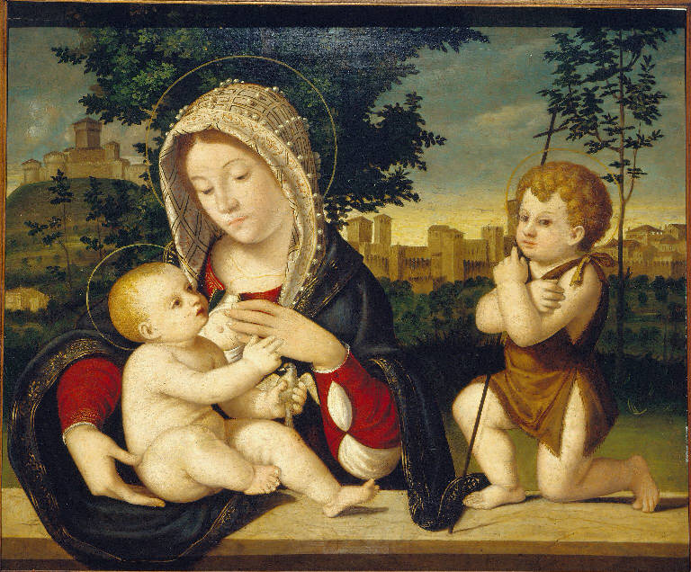 Madonna del Latte e San Giovannino (dipinto) di Previtali Andrea (sec. XVI)