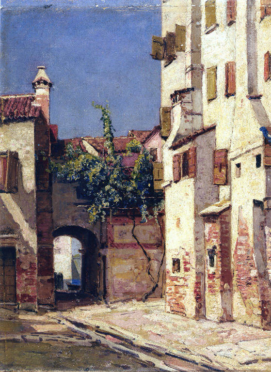 Veduta di strada di Chioggia (dipinto) di Mancini Carlo (sec. XIX)