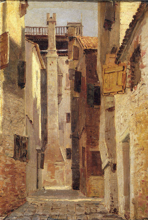Veduta di un vicolo di Chioggia (dipinto) di Mancini Carlo (sec. XIX)