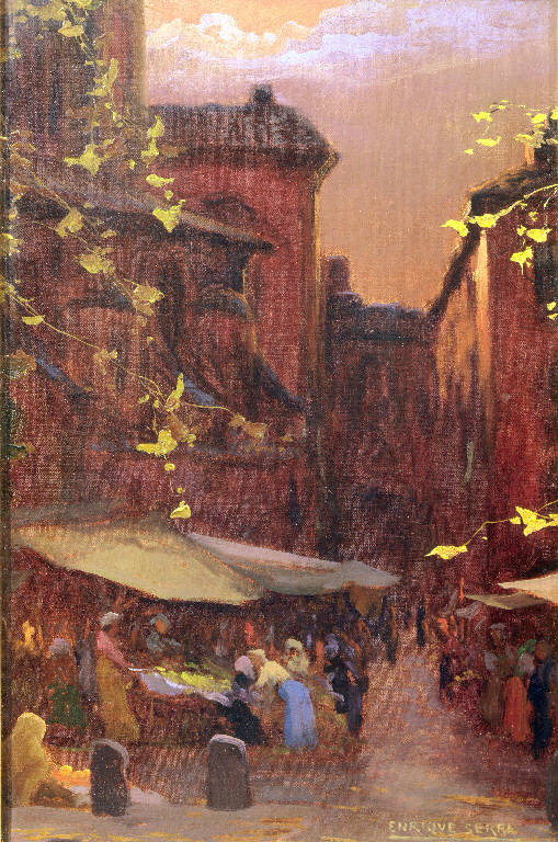 Mercato in città (dipinto) di Serra y Auque Enrique (fine sec. XIX)