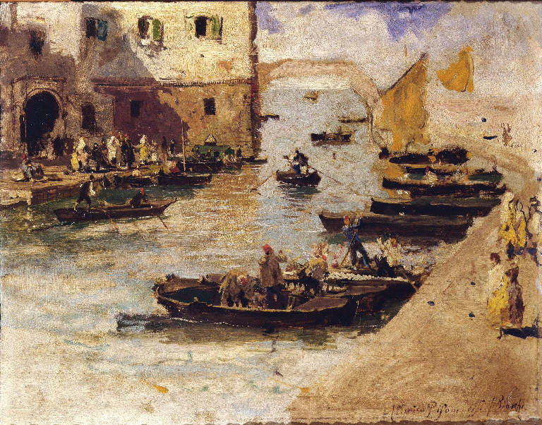 Veduta di Chioggia, Veduta di Chioggia con gondola (dipinto) di Bianchi Mosè (sec. XIX)