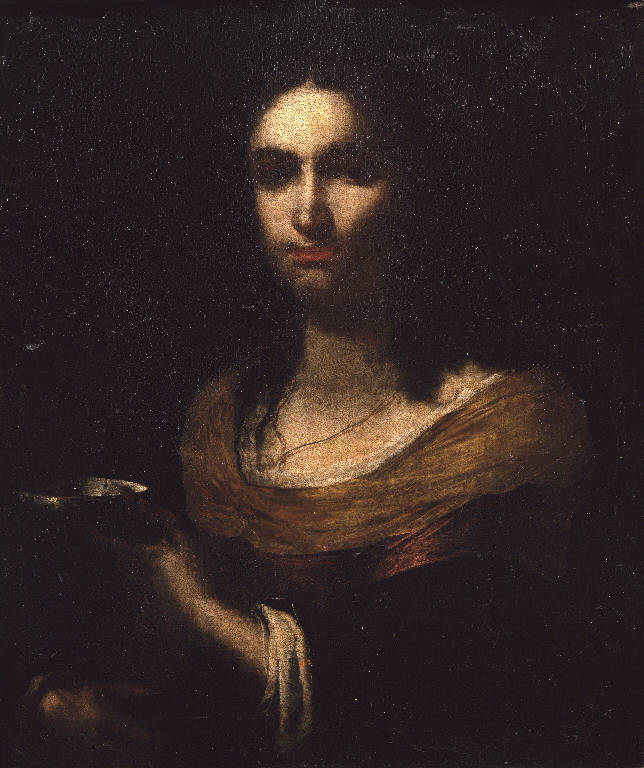 Ritratto di donna giovane con coppa in mano (dipinto) - ambito napoletano (sec. XVII)