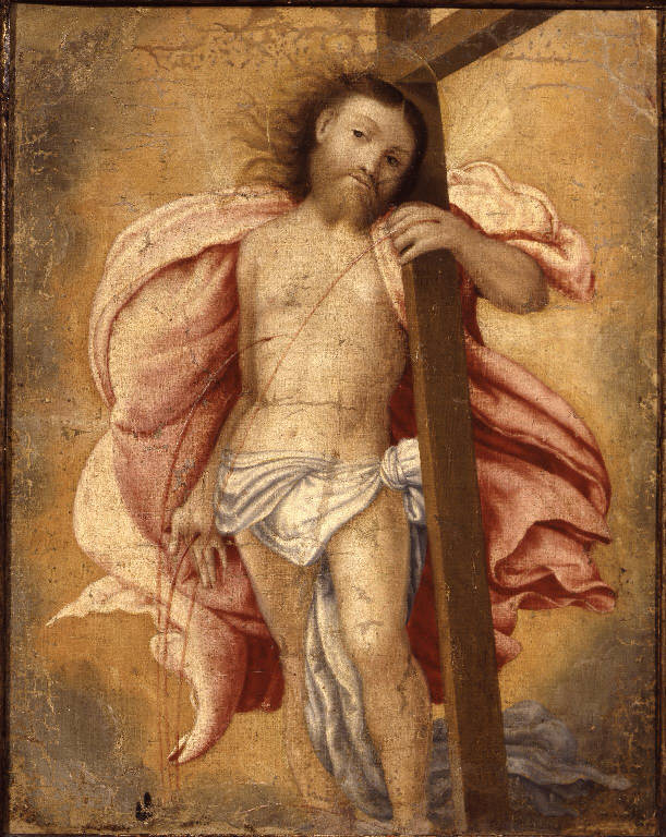 Cristo redentore con la croce (dipinto) - ambito bergamasco (sec. XVI)