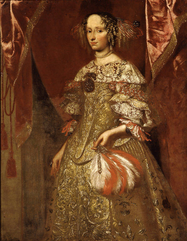 Ritratto di gentildonna con ventaglio (dipinto) - ambito bergamasco (sec. XVII)