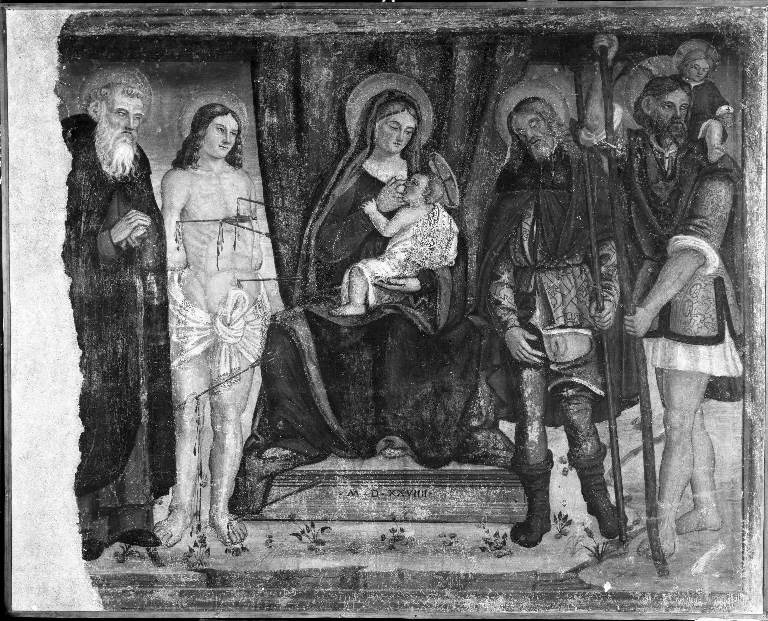 Madonna del Latte tra Sant'Antonio Abate, San Sebastiano, San Rocco e San Cristoforo (dipinto) - ambito bergamasco (sec. XVI)