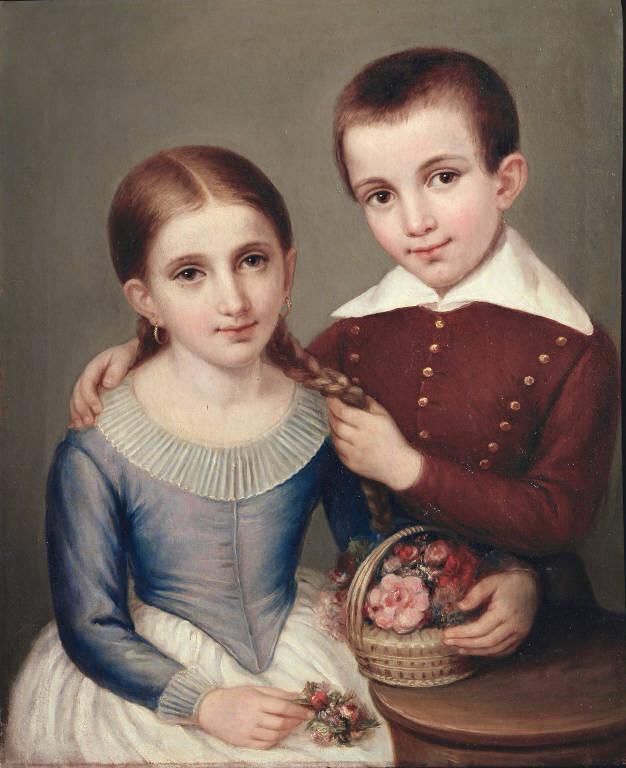 Ritratto della bambina Eloisa Zendrini con il fratello (dipinto) di Trécourt Giacomo (cerchia) (sec. XIX)