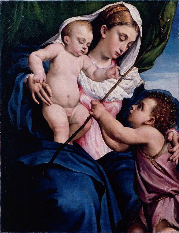 Madonna con Bambino e San Giovannino (dipinto) di Ponte, Jacopo da detto Bassano (sec. XVI)