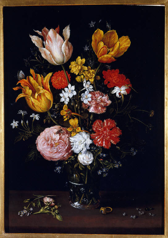 natura morta con vaso di fiori, anello e diamanti (dipinto) di Brueghel, Jan il Vecchio (sec. XVII)