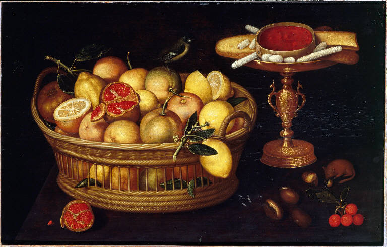 natura morta con cestina di frutta e alzata (dipinto) di Godin, Franz detto Francesco Codino (sec. XVII)