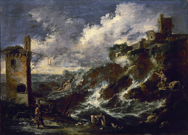 tempesta sul mare (dipinto) di Magnasco, Alessandro; Peruzzini, Antonio Francesco (inizio sec. XVIII)