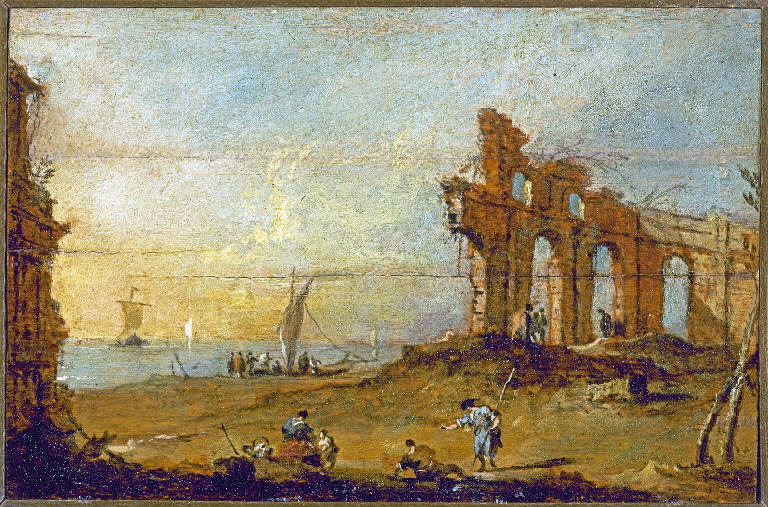 capriccio con rovine romane (dipinto) di Guardi, Giacomo (sec. XIX)