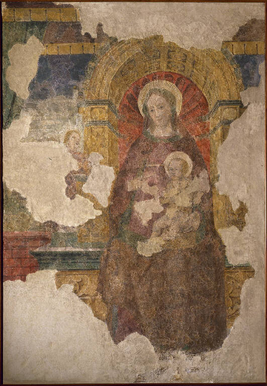 Madonna con Bambino in trono (dipinto) di Scipioni, Jacopino (cerchia) (sec. XVI)