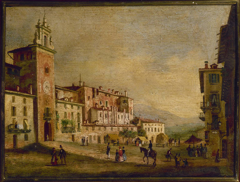 veduta di piazza Mascheroni a Bergamo (dipinto) di Rosa, Costantino (cerchia) (sec. XIX)