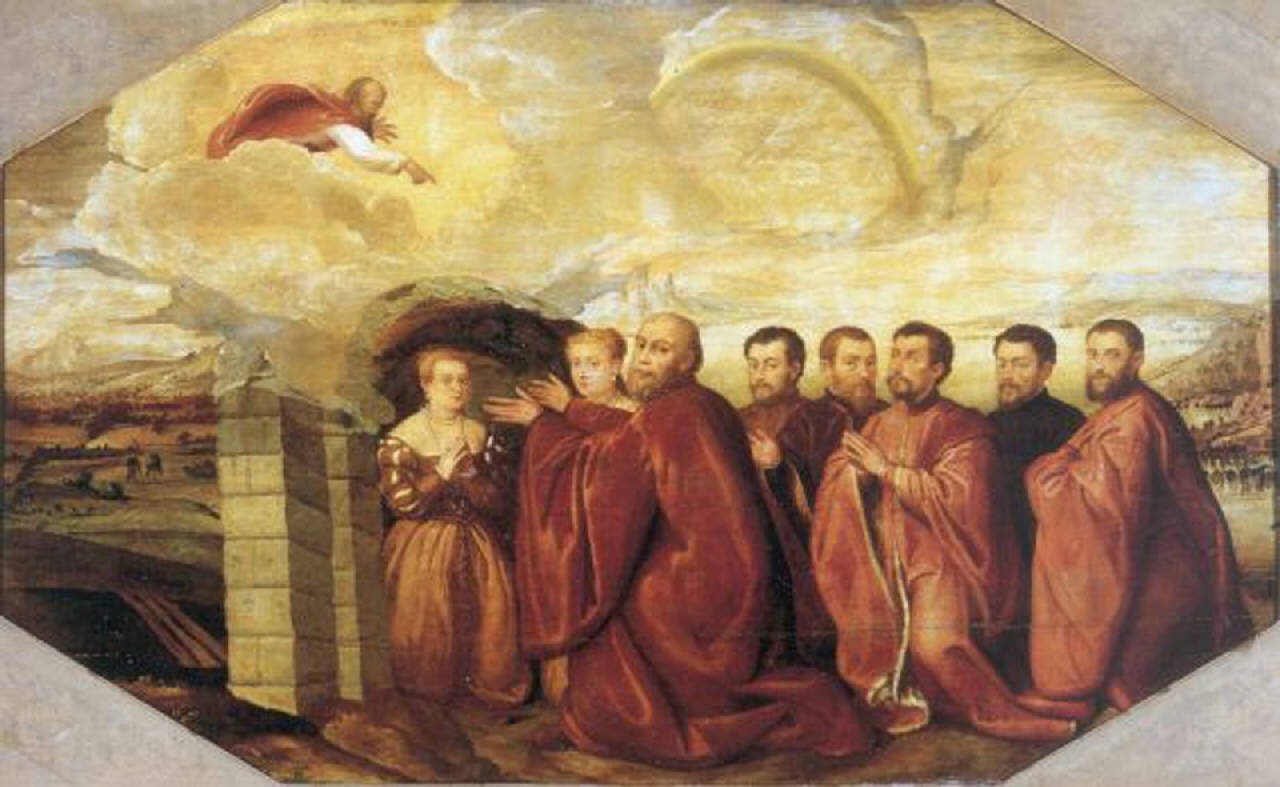 gruppo di patrizi in preghiera (dipinto) - scuola veneta (seconda metà sec. XVI)