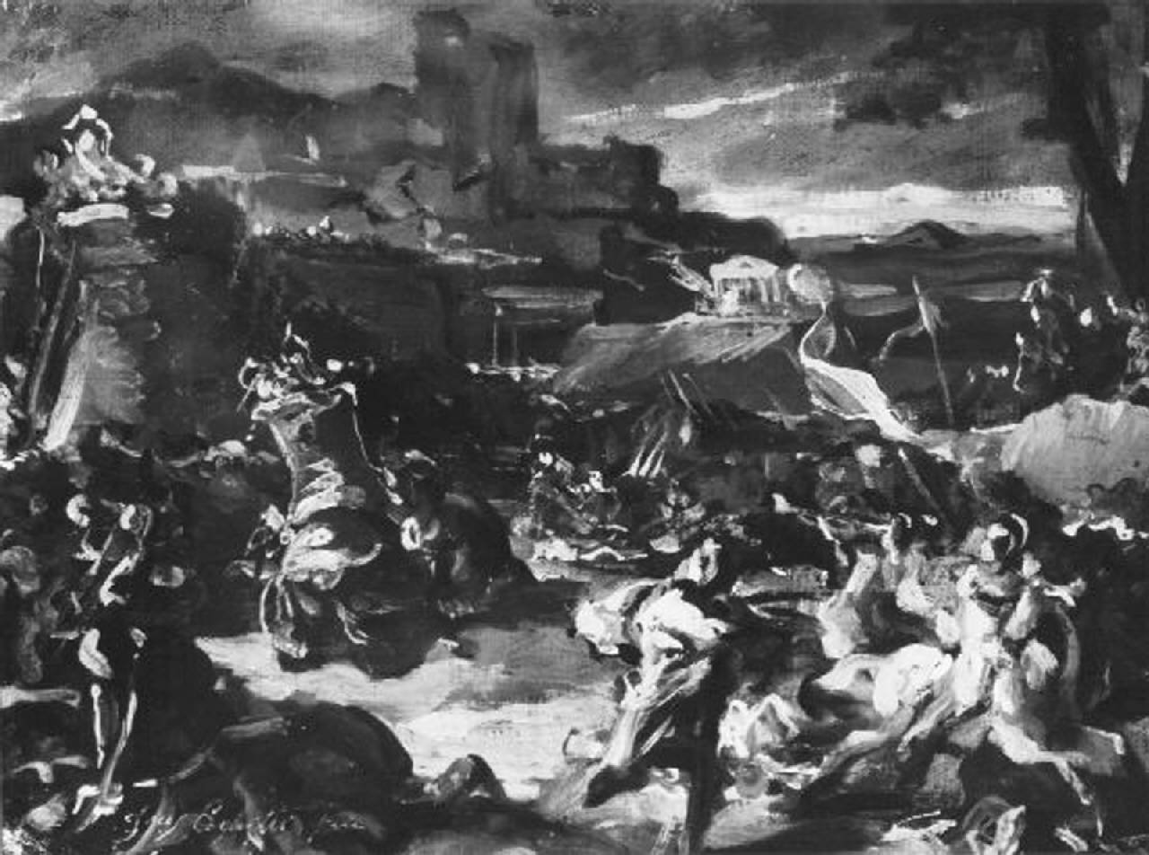 Annibale sconfitto sotto le mura di Spoleto (dipinto) di Coghetti Francesco (sec. XIX)